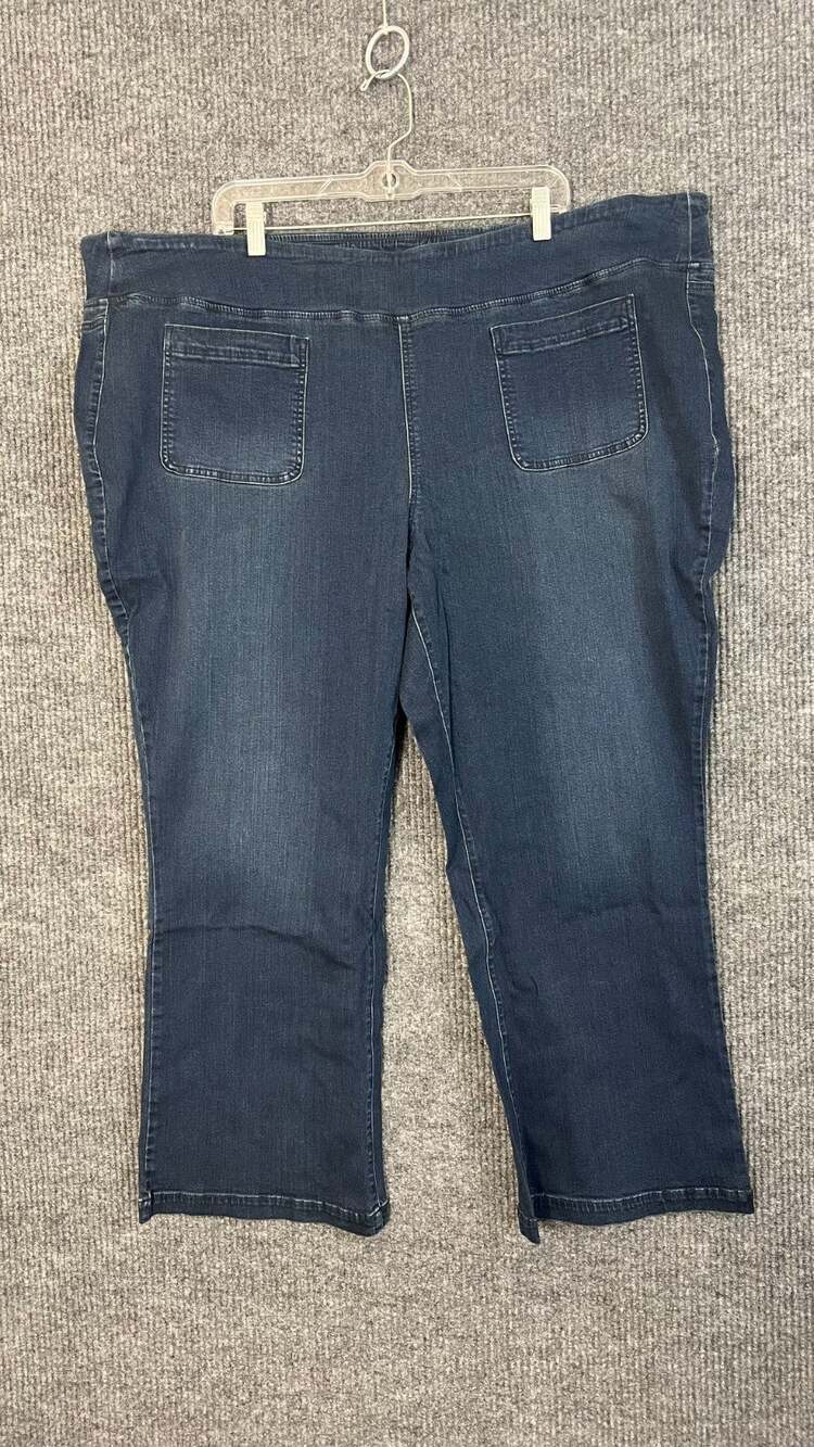 Belle Kim Gravel Jeans Womens Plus 30W Petite Blue Dark Wash Pull On Boot Cut